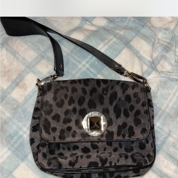 kate spade ♠️ new york Suede Harlow Algonquin Black Leopard Bag EUC - Picture 5 of 8